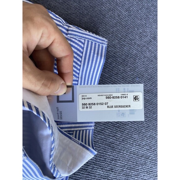 JCP JC Penney Seersucker Pants Blue White Stripe Beach Preppy Summer Mens 32x32 - Picture 6 of 11